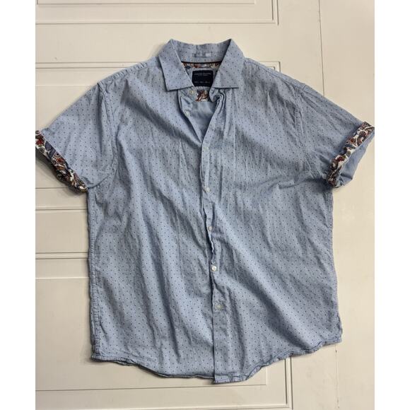 Denim & Flower Other - Denim & Flower Mens Light Blue Polka Dot Collared Button Up Shirt Size L